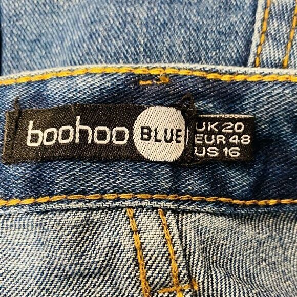 Boohoo Blue Distressed High Waist Denim Shorts Size 16 - Picture 5 of 5